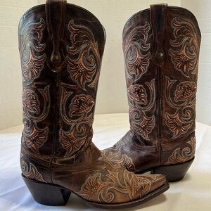 Corral G1122 Brown Leather Floral Embroidered Cowboy Boots - Size 6.5